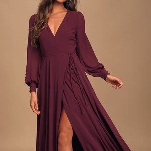 Lulu's Plum Long Sleeve Wrap Dress